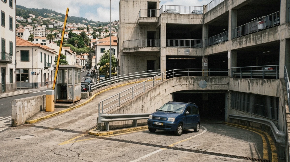 The entrance ramp of a multi-storey car park in central Funchal, Madeira
