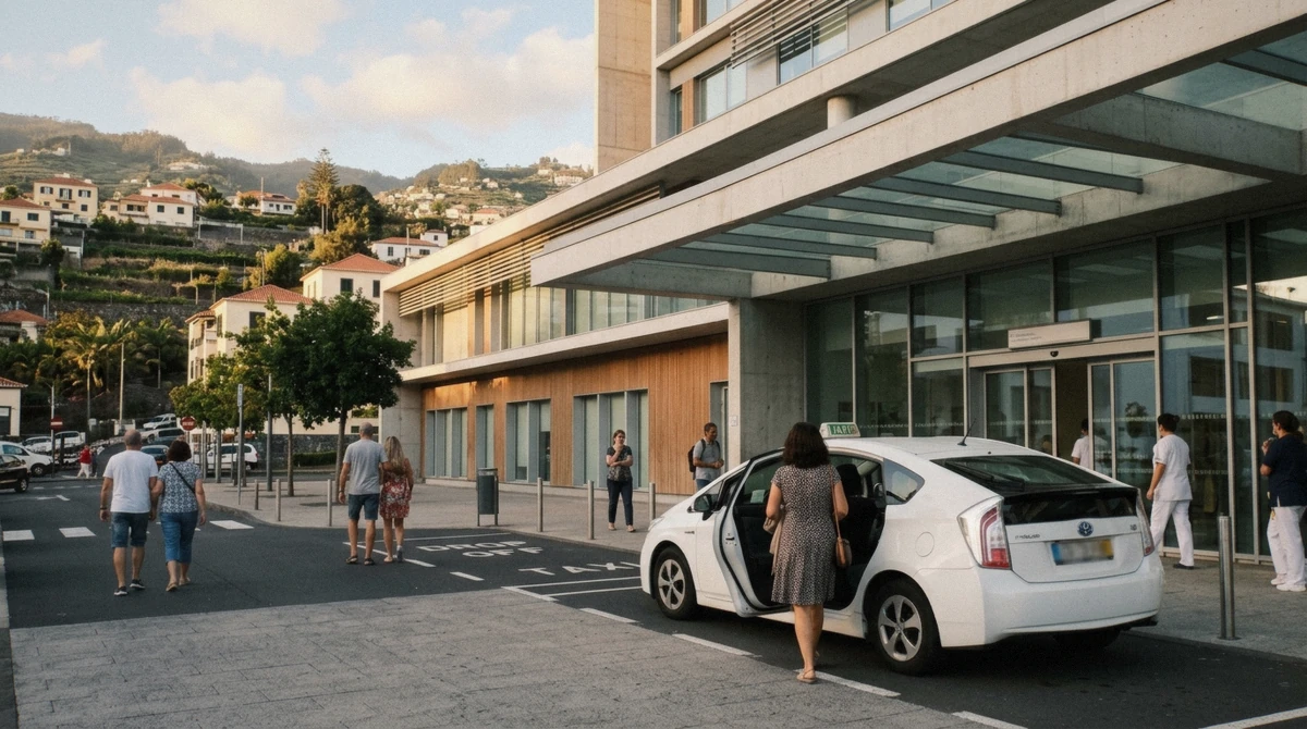 The entrance forecourt of a hospital building in Funchal, Madeira