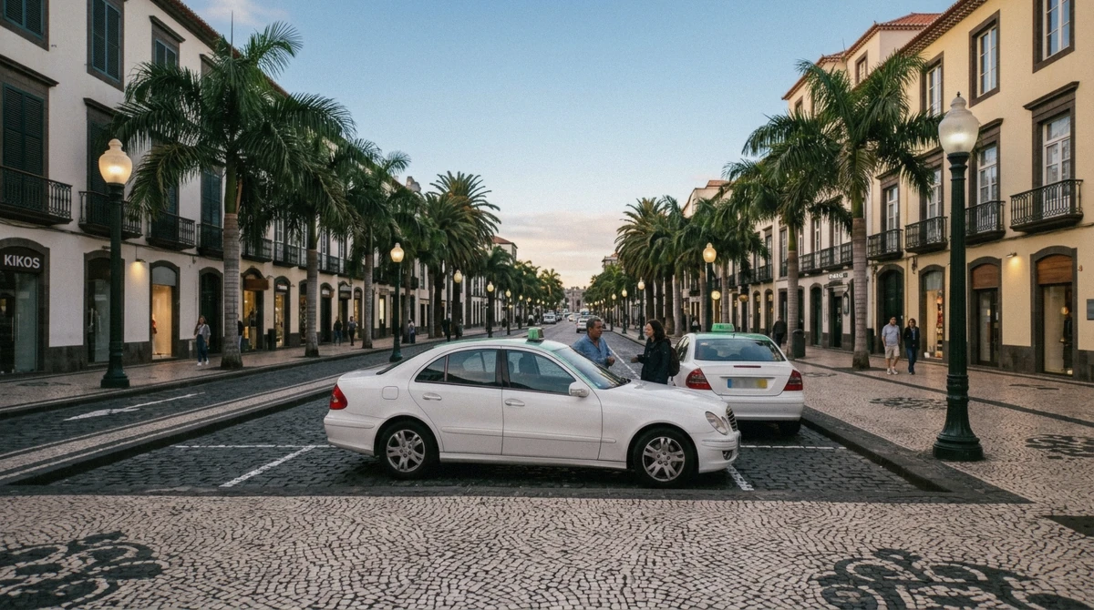 A small taxi rank along Avenida Arriaga in central Funchal, Madeira