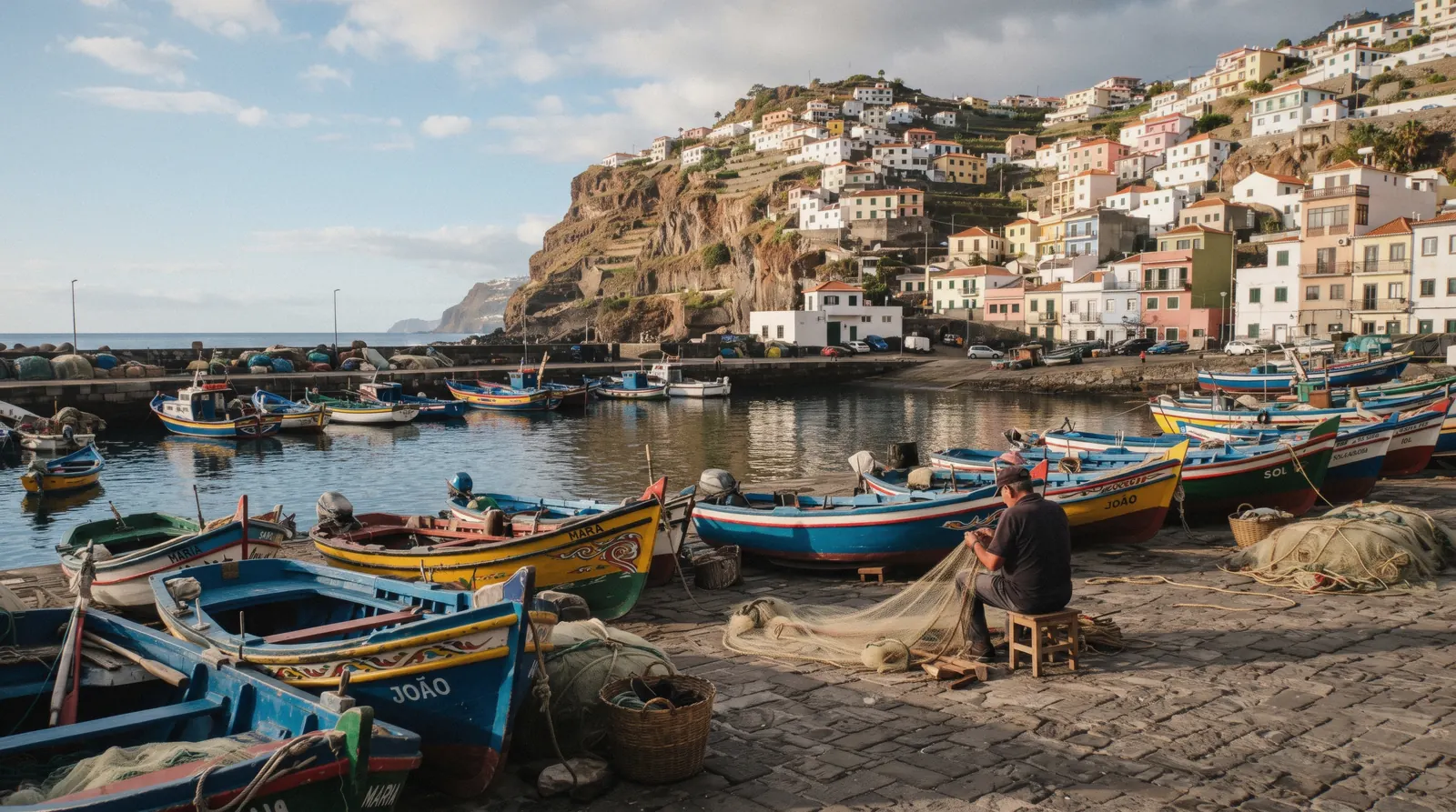 The harbour and colourful fishing boats of Camara de Lobos seen on the short trip west from Funchal