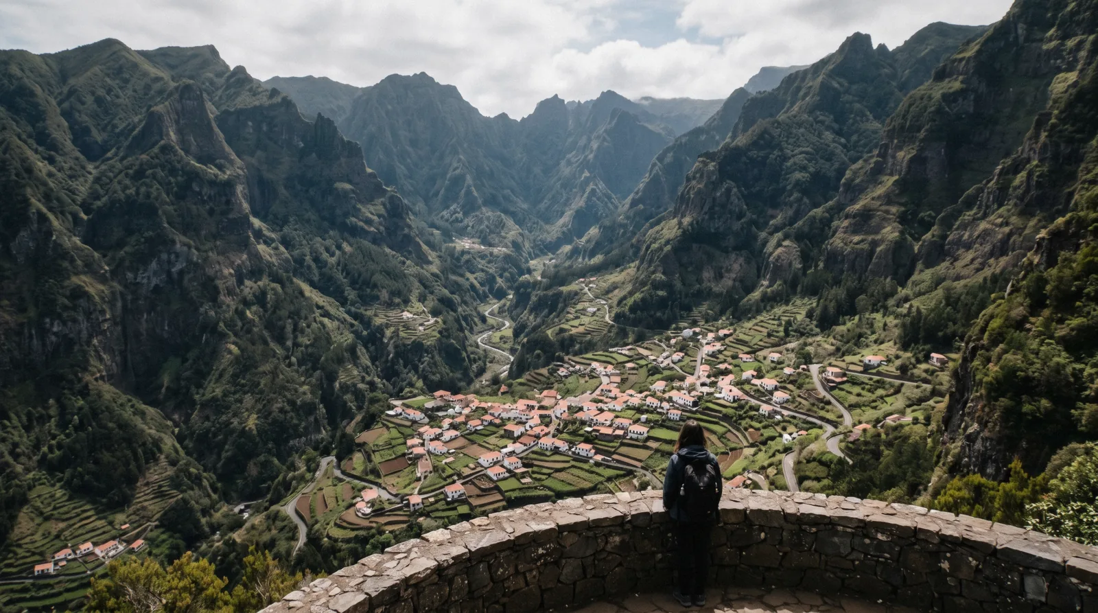 Mountain walls around Curral das Freiras village seen from above, a short trip from Funchal