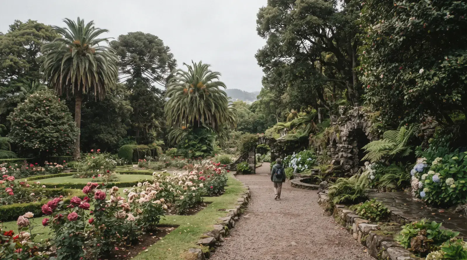 Manicured lawns and subtropical trees at Palheiro Gardens above Funchal, Madeira