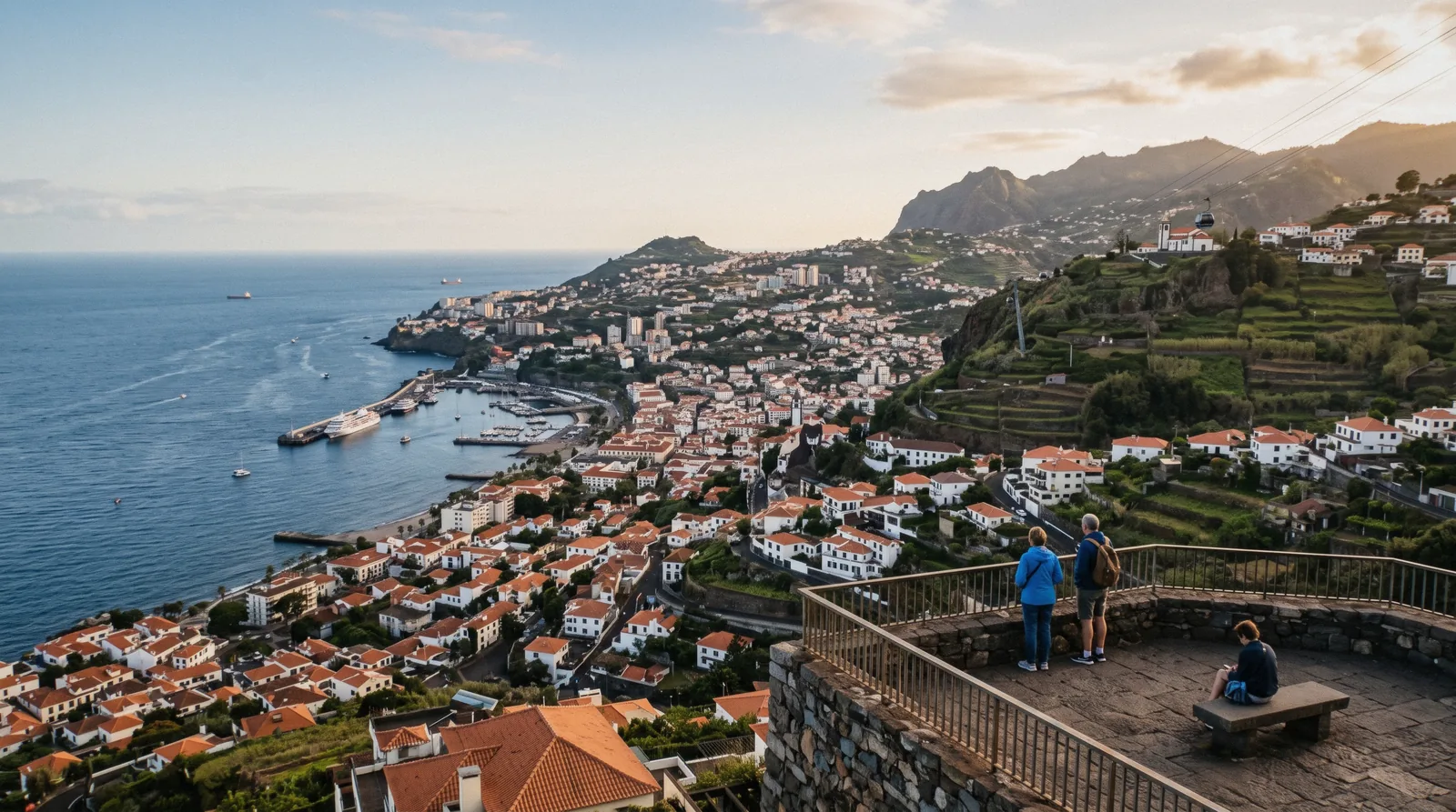 View over the rooftops and bay of Funchal, Madeira, from a city viewpoint