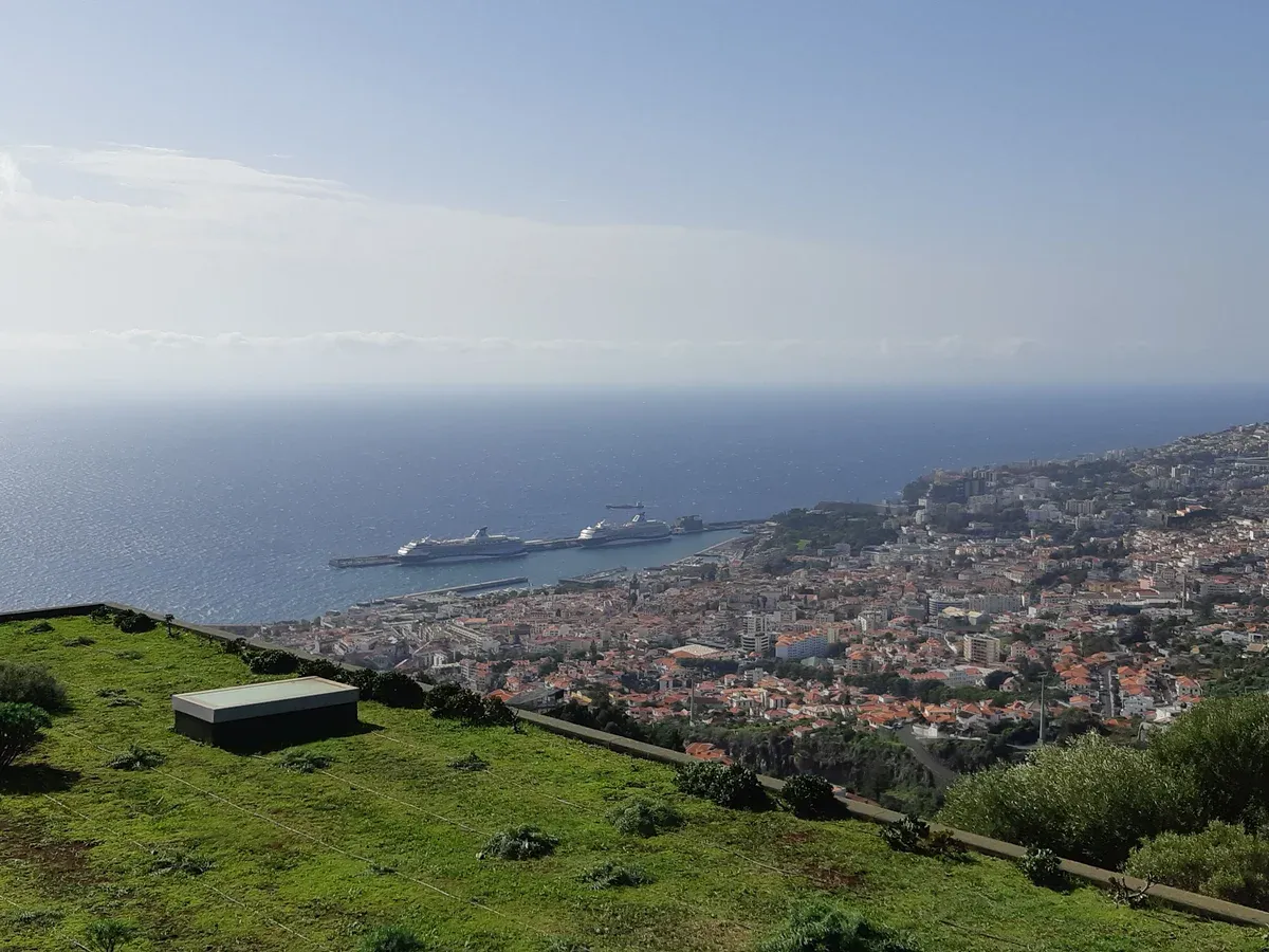 View over Funchal and the cruise port from near the Madeira Botanical Garden cable car station, part of day two of a Funchal itinerary