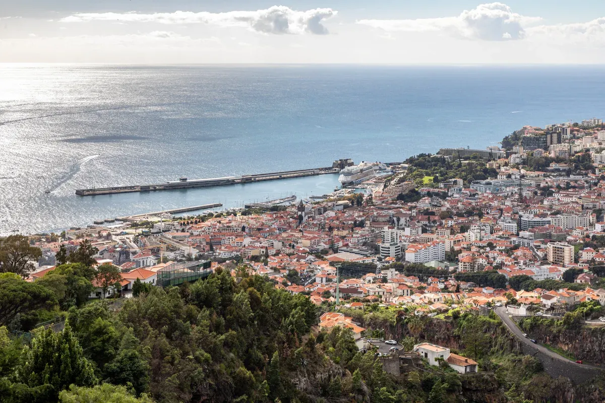 View over Funchal and its harbour from the Madeira Botanical Garden, Portugal